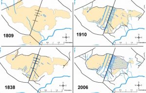 Clara Bog shrinkage through 1809 to 2006